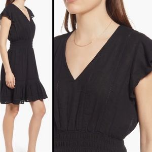 Rails Black V-Neck Smocked Waist Short Sleeve Dress